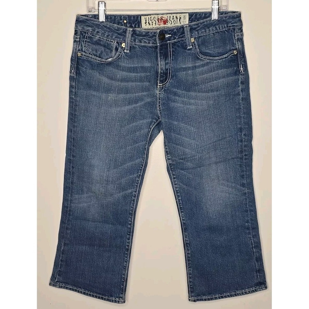 Vigoss Capri Jeans Juniors Sz 11/12 Stretch Medium Wash Thick Stitch Mid Rise
